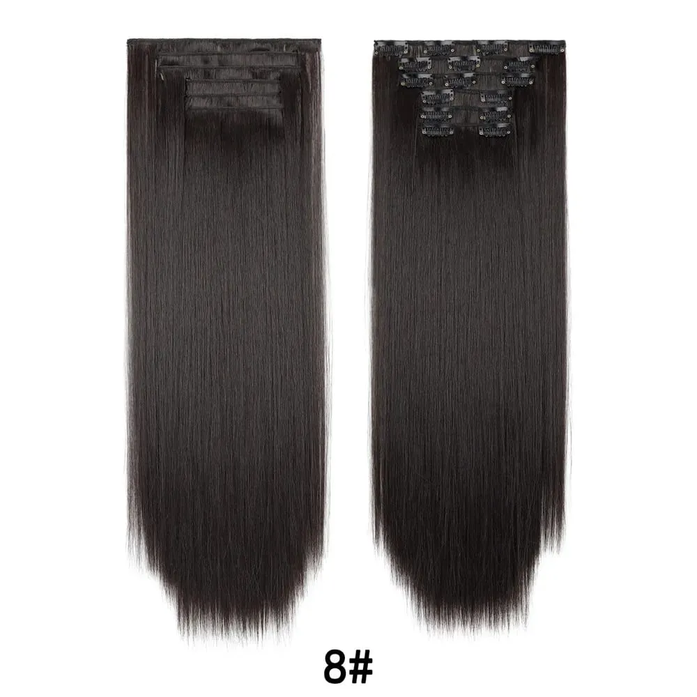 7Pcs 16 Clips Clip In Hair Extensions 150g Long Straight Synthetic Hair Pieces For Women Natural Black Brown Highlight Blonde — image 10