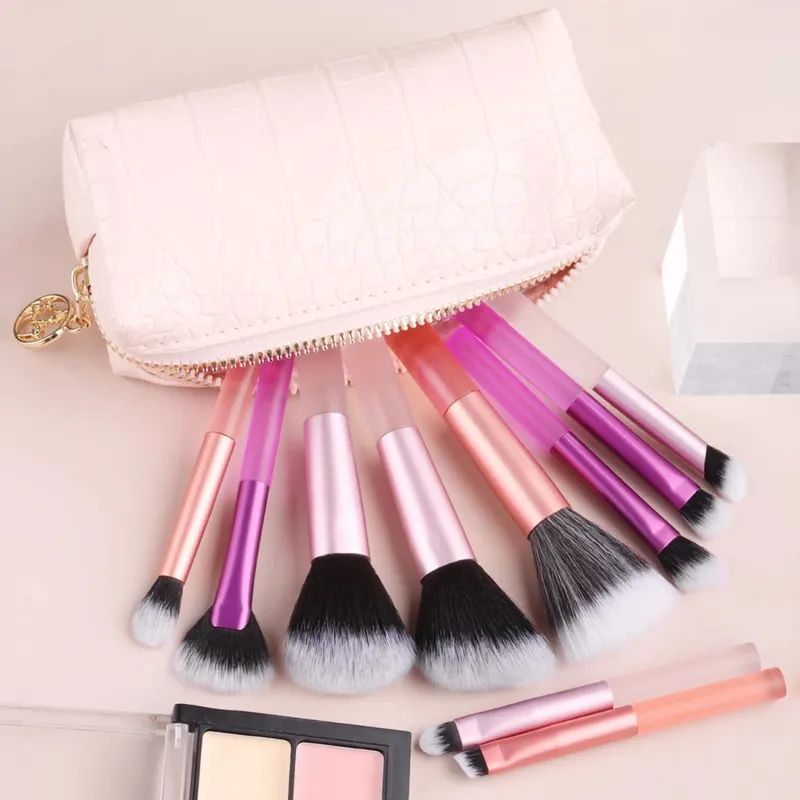10Pcs Full Face Makeup Brush Kit Crocodile Grain Zipper Bag Powder Contour Shadow Brow Eyelash Cosmetic Brushes — image 12