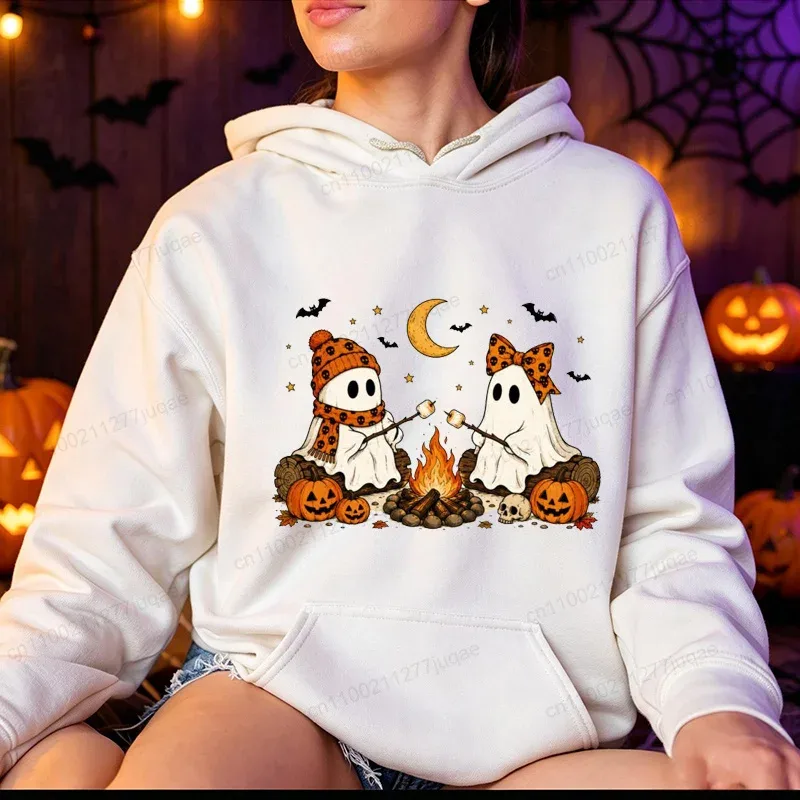 Halloween-Cute-Ghost-Camping-Fall Men's Women Hoodies Vintage Sweatshirts Fall Pumpkin Hooded Hoodies Spooky Season Sportwears — image 4