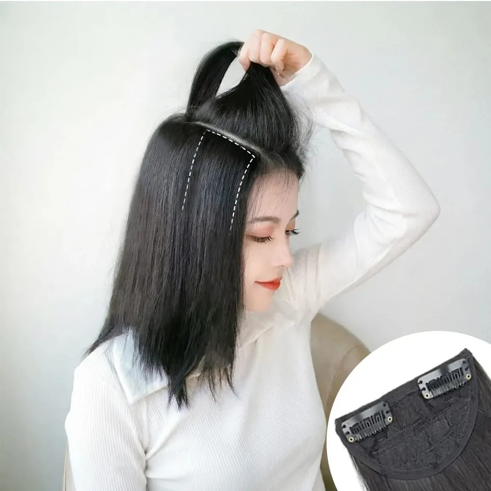 Women's Synthetic Invisible Seamless Clip On Hair Extensions With Top Side Cover For Women's Hair Patches