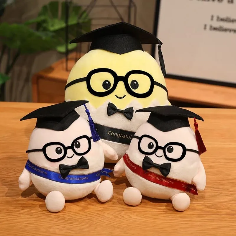 15/25cm Ribbon Humanoid Egg Plush Toy Graduation Bachelor Doctor Stuffed Plushie Kawaii Mascot Souvenir Classmate Gift