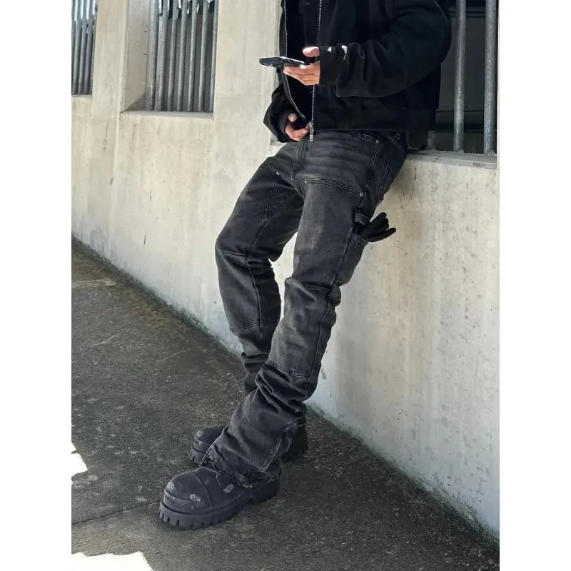 Bootcut Jeans Denim Pant Men Vintage Washed Distressed Mid Waist Slim Fit Trousers Y2k Streetwear Work Casual Splice Summer 2026 — image 6