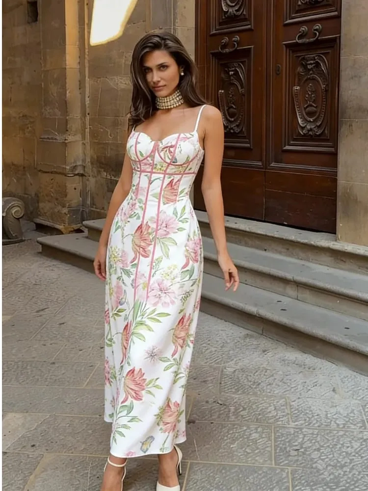 Floral Print Women 's Maxi Dress Spaghetti Strap Corset A Line Long Dresses Female 2026 Summer Fashion Vacation Woman Vestidos — image 2