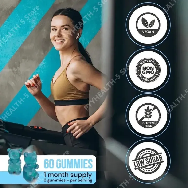 Créatine Gummies Végétalien, sans OGM, sans gluten, faible teneur en sucre, biologique, soutient la performance athlétique pour adultes unisexe, 60 unités — image 2
