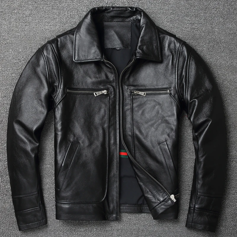 2022 Retro Style 100% Top Layer Cowhide Oversized Leather Jacket Color is made of Old Motorcycle Riding Clothes. — image 5