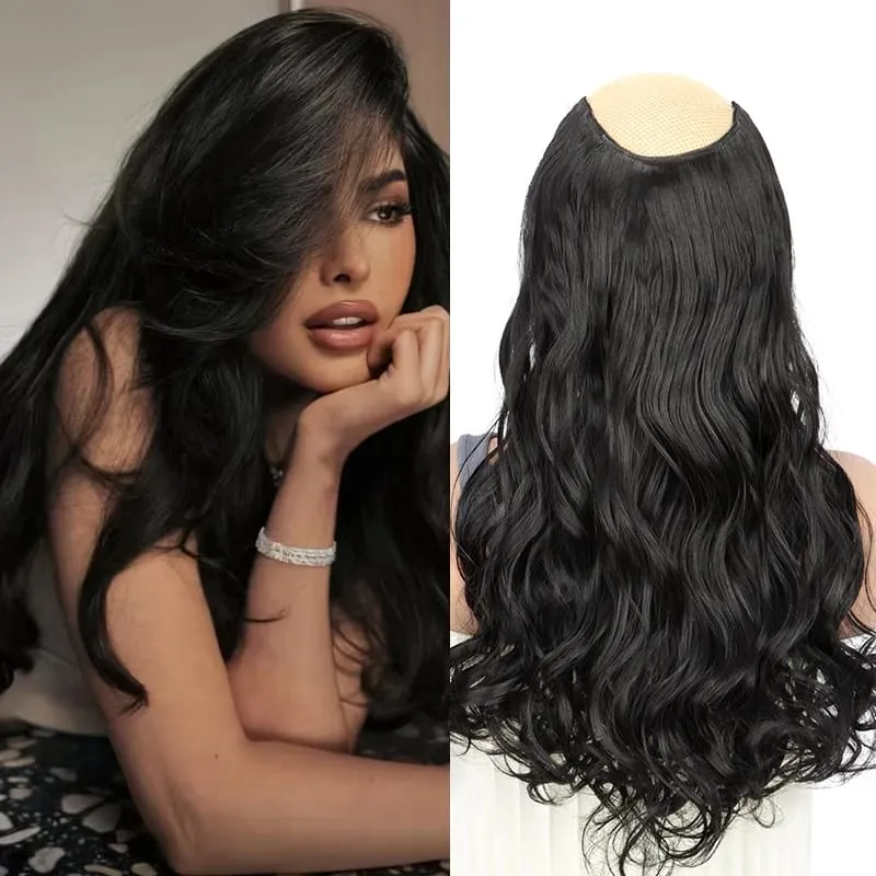 20Inch Synthetic 4 Clip Long Curly V-Shaped Hair Extension Natural Invisible Fashion Lazy Easy Wear Hairpiece for Women Party