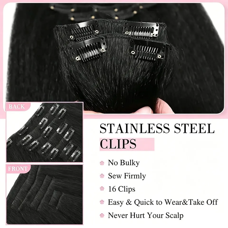 Yaki Straight Clip In Hair Extensions Synthetic Hairpiece For Women 7 Pcs Long Kinky Straight Soft Thick Hair Extensions — image 6