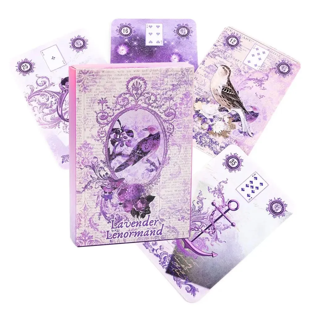 Lavendel Lenormand Deck - 9*6cm 36 kort med vintage botaniska illustrationer Shabby Chic Lila Estetisk Tarot Alternativ — image 2
