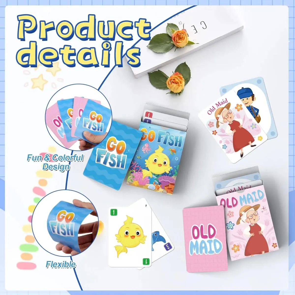 [Go Fish Old Maid Card Games] Game for Kids 4-8 Toddler 2-4 Years Easy to Learn Easter Basket Stuffers Gifts Ideal