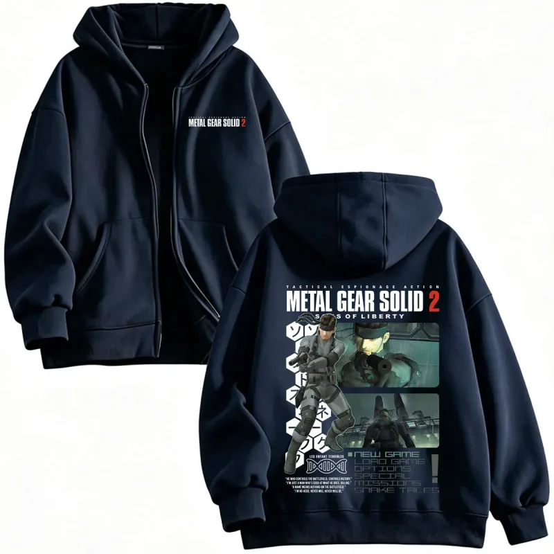 Metal Gear Solid 2 Sons of Liberty MGS2 Solid Snake Game Zipper Hoodies Men Women Fleece Zip Up Hooded Sweatshirts Jackets Coats — image 4