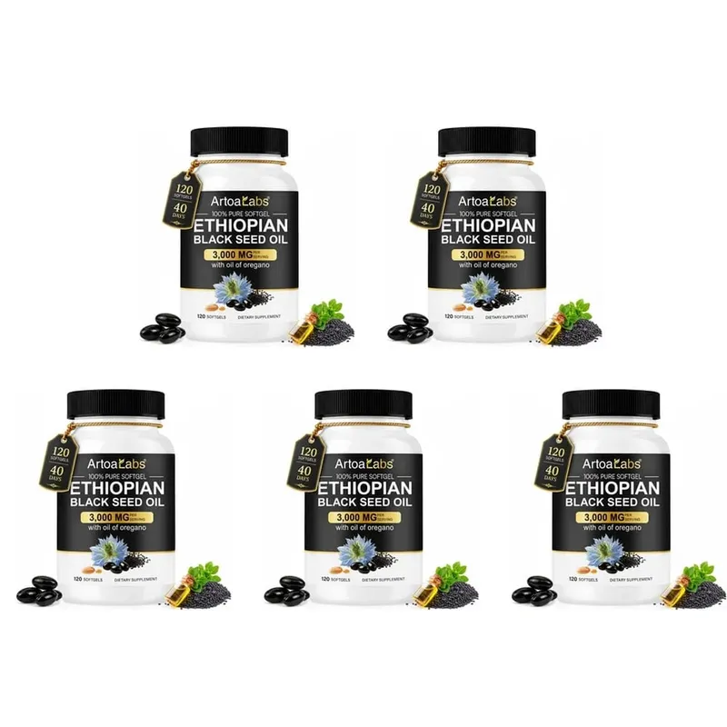 Minyak Habbatus Sauda Ethiopia 3000Mg Kapsul Gel Lunak dengan Minyak Oregano Mendukung Kesehatan Kekebalan Tubuh, Keseimbangan Pencernaan & Vitalitas Harian 120 Hitungan