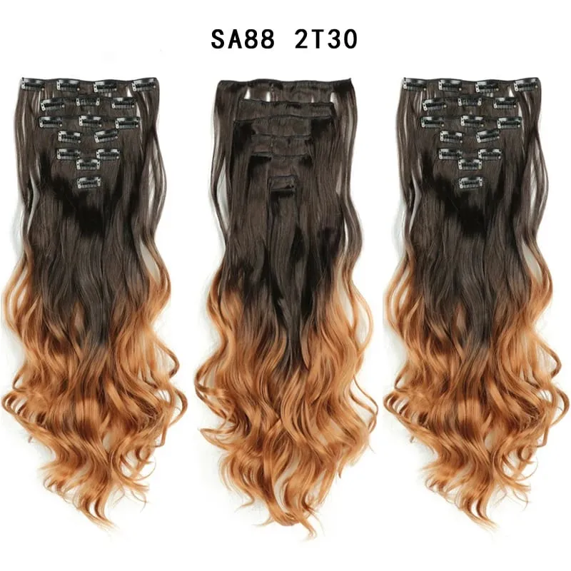 Clip in Long Wavy Synthetic Hair Extension 22 Inch 7PCS Thick Hairpieces Fiber Double Weft Hair for Women — image 12