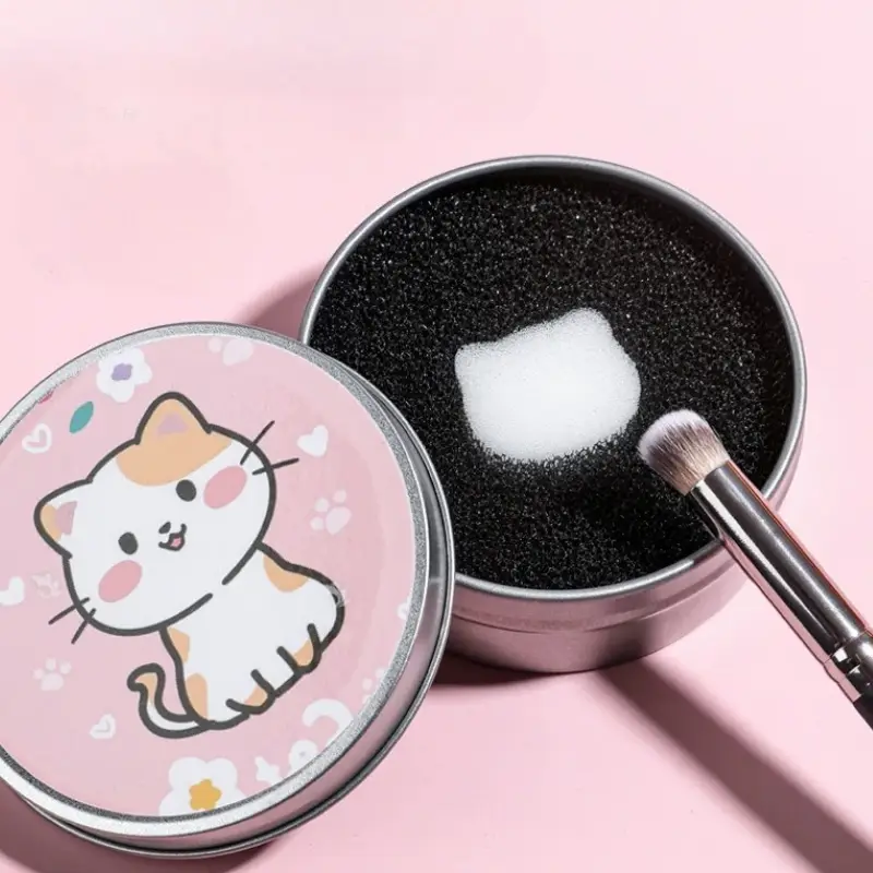 1 Set Cartoon Cat Make Up Brushes Cleaner Sponges Cosmetic Brushes Drying Wash Eyeshadow Colors Removal Portable Cleaning Cases