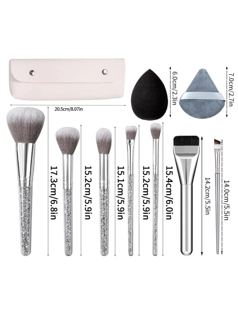 10/12/15/17pcs Professional Rhinestone Handle Makeup Brushes Set with Storage Bag Beauty Sponge Powder Puff for Face Eyes — image 2