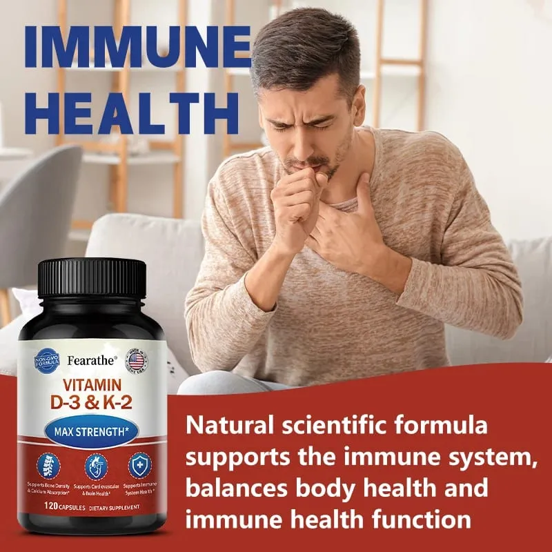 Vitamin D3 & K2 MK-7 Capsules Support Bone Teeth Joint Cardiovascular & Immune System Health Boost Calcium Absorption