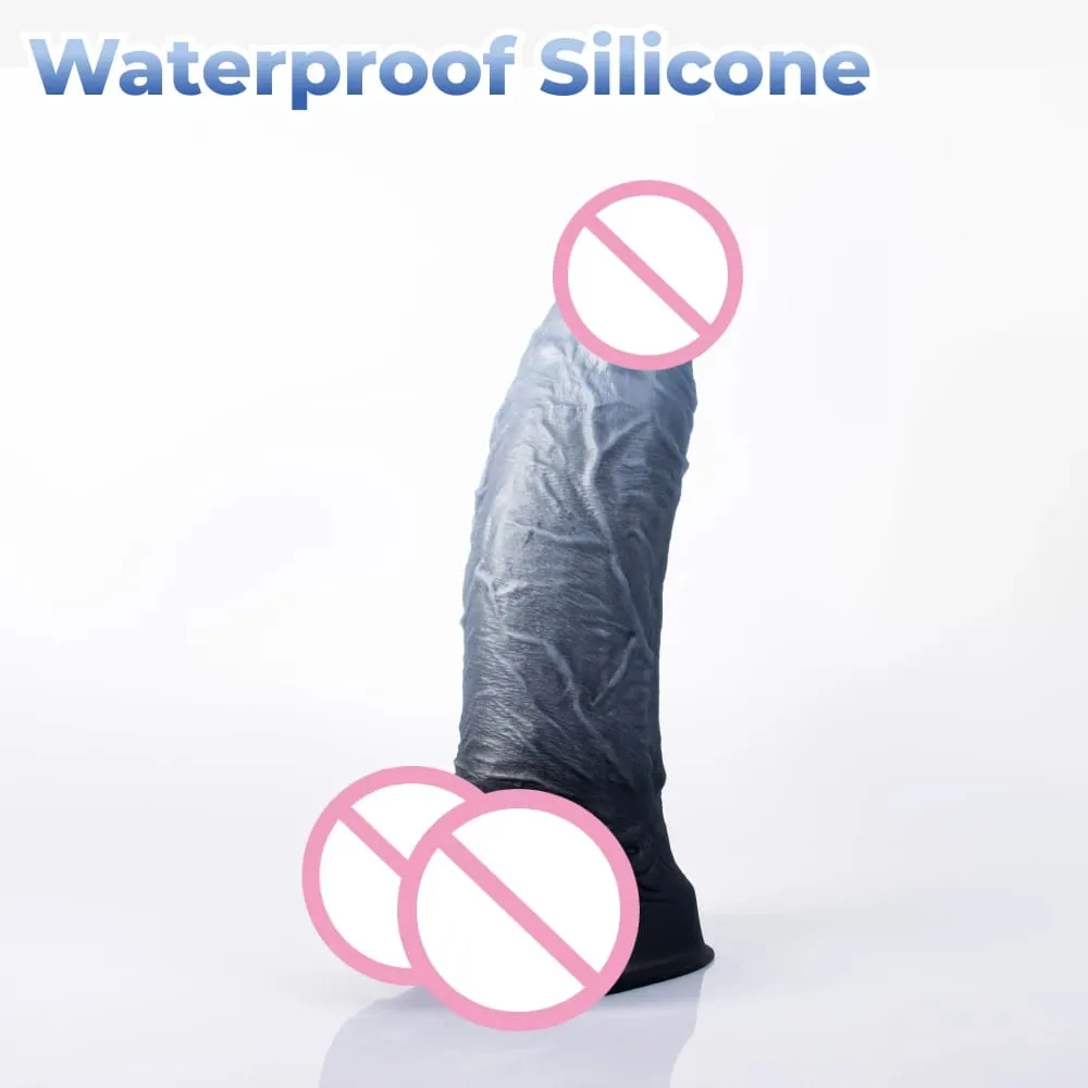 Realistic Silver Grey Titan Huge Dildo Liquid Silicone Real Penis Adult Sex Toys for Women G Spot Masturbator Strong Suction Cup — image 2