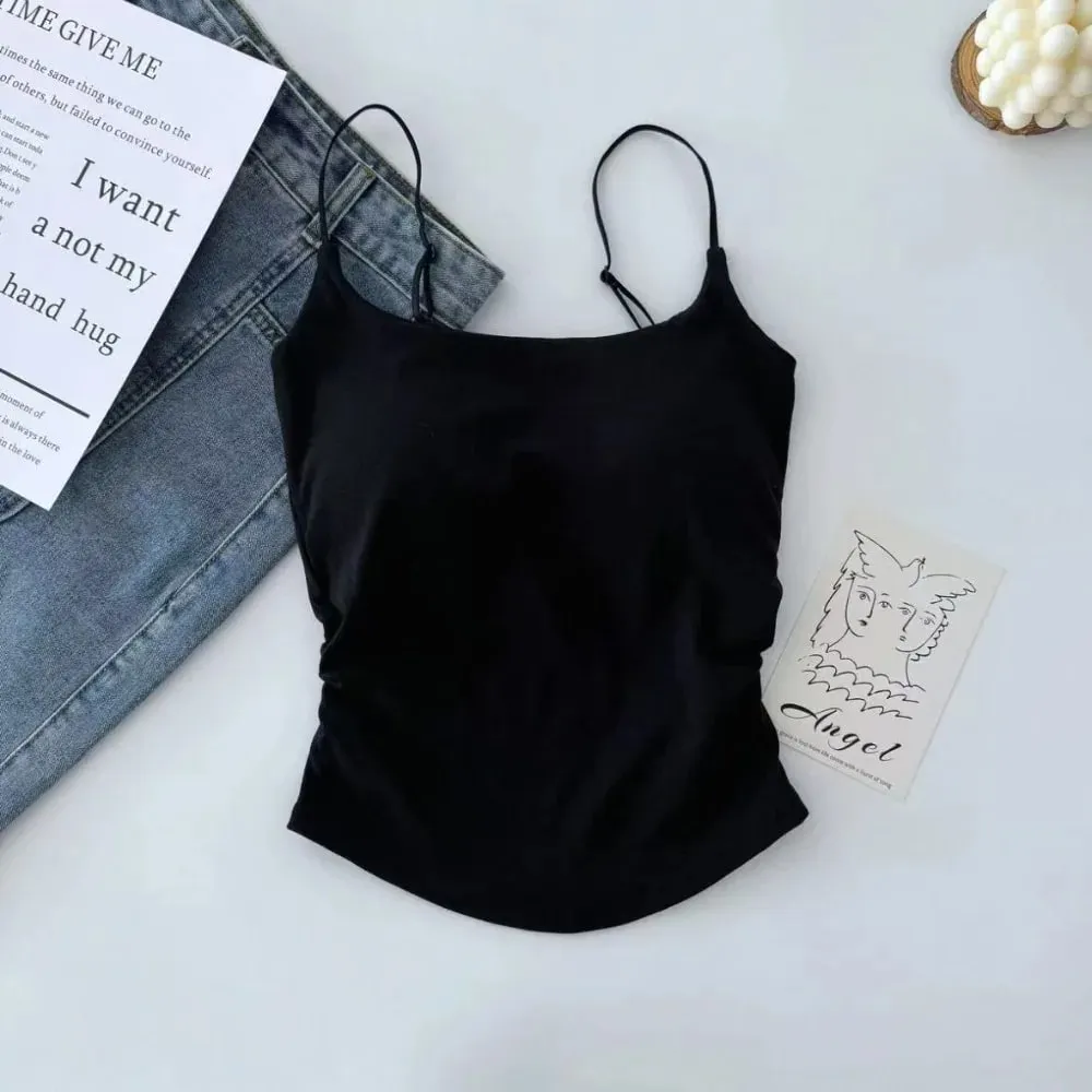 Simple Sleeveless Suspender Vest Slim With Padded Cups Camisole Underwear Short Vest Sports Activities