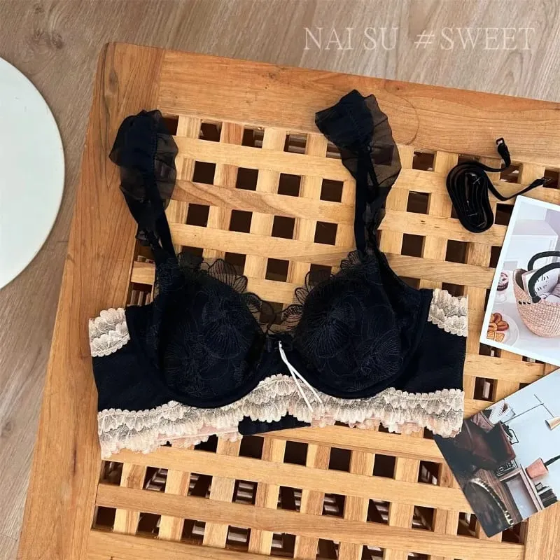 Sexy Anime Minimizer Podprsenka Velké poprsí Králičí Náušnice Francouzská krajka Bralette Ultra tenký Retro Bezdrátová podpora Pohodlná sada S-XL Tushy — image 6