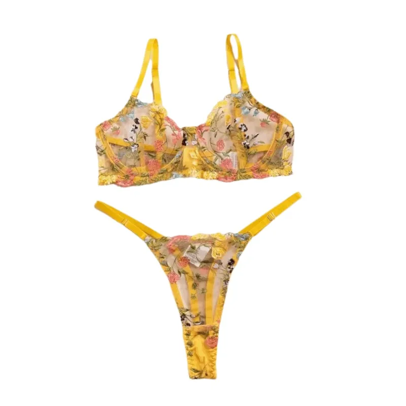 Bohemia Transparent Lingerie Set Push Up Ultra-thin Panties Bra Set Elegant Embroidery Floral Underwear Women — image 2