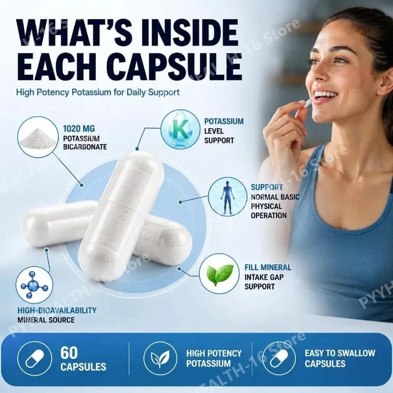 Googeer Potassium Capsules 1020 Mg High Potency Potassium Level Support Mineral Intake Gap Fill Bioavailability 60 Capsules — image 3