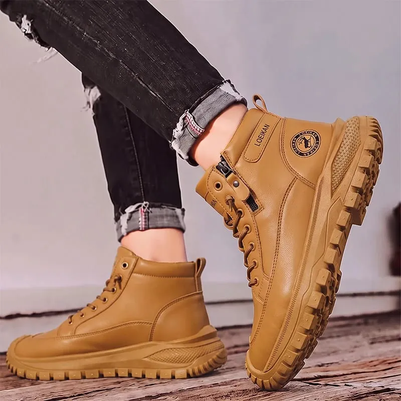 Men High Top Casual Sneakers Side Zipper Lace‑Up Thick Non‑Slip Sole Durable Footwear For Daily Walking Commuting Street Wear — image 2