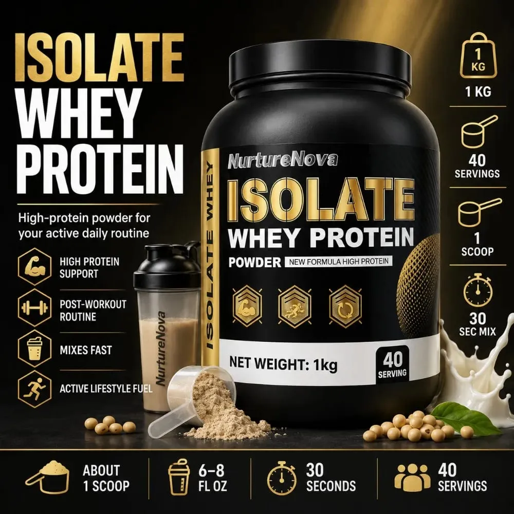 NurtureNova Isolate Whey Protein Powder 1kg High Nutrition Fitness Drink Mix 40 Servings Workout & Daily Support Formula — image 2