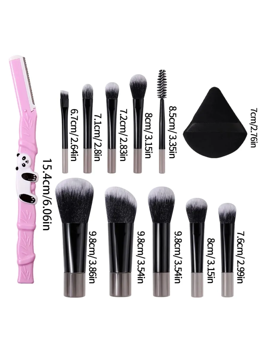 Hot Sale 10PCS Mini Travel Makeup Brush Set Multi-Function Face Eye Brushes with Triangle Makeup Puff & Pink Bamboo Decor Eyebr — image 2