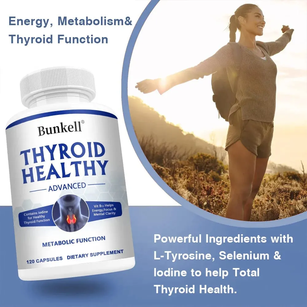 Thyroid Support Complex Capsules - with Iodine Selenium Zinc L-Tyrosine & Ashwagandha - Energy Metabolism & Cognitive Support