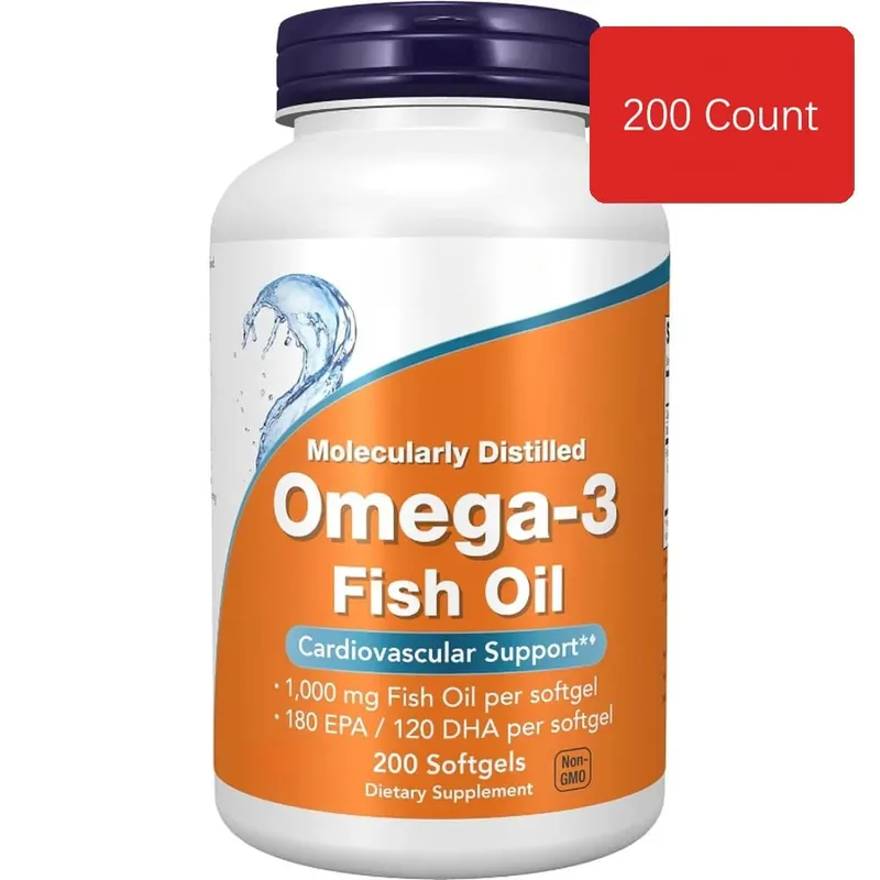 Omega 3 Fish Oil Softgels with EPA DHA Molecularly Distilled Heart Brain and Eye Health Support Easy to Swallow 200 Count