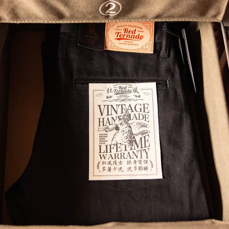 Seluar Jeans Lelaki Merah Tornado Hitam Santai Fit 14.5oz Seluar Denim Selvedge Pegawai — image 3