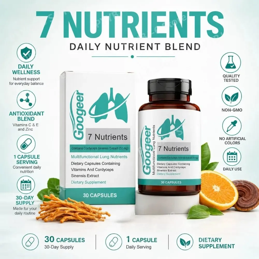 Googeer 7 Nutrients Lung Nutrition Capsules with Cordyceps Sinensis Extract &Vitamins Daily Respiratory Wellness Supplement 30Ct — image 2