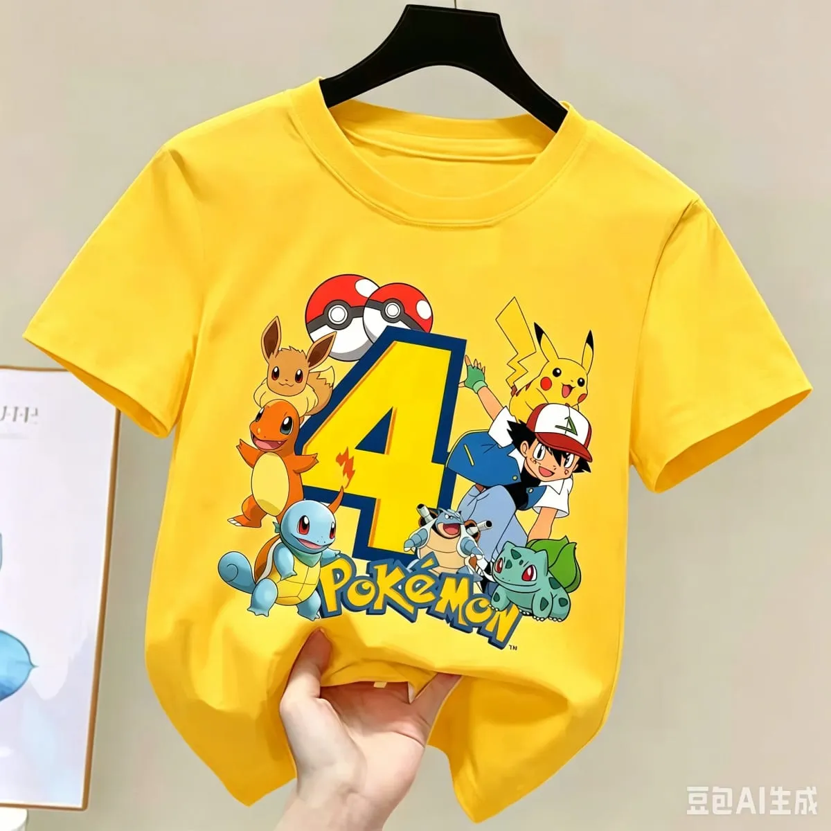 2026 Pikachu Kids Children T Shirts Birthday Number 1-9 Printed T Shirt Boys Girls Summer Short Sleeves Tops Children Clothing — image 3