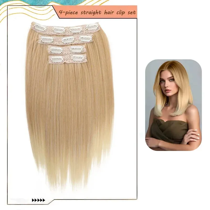 14"Synthetic Thick Clip‑in Hair Extensions 4Pcs Invisible Natural Straight Soft Easy Install For Women Girls Wedding Party Daily