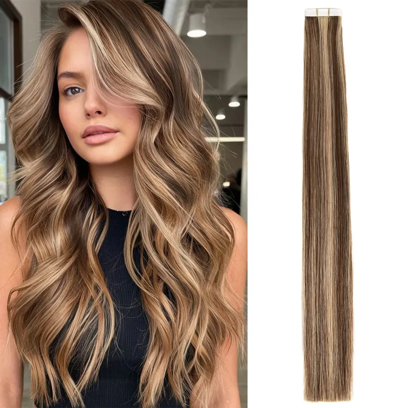 Tape in Hair Extensions Human Hair Silky Straight Tape ins Human Hair Extensions 20 Pcs/Pack Real Human Hair Tape in Extensions