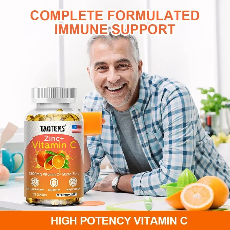 1200 Mg Vitamin C Capsules - with Zinc - Immune System and Collagen Booster Non-GMO and Gluten-Free Vegetarian
