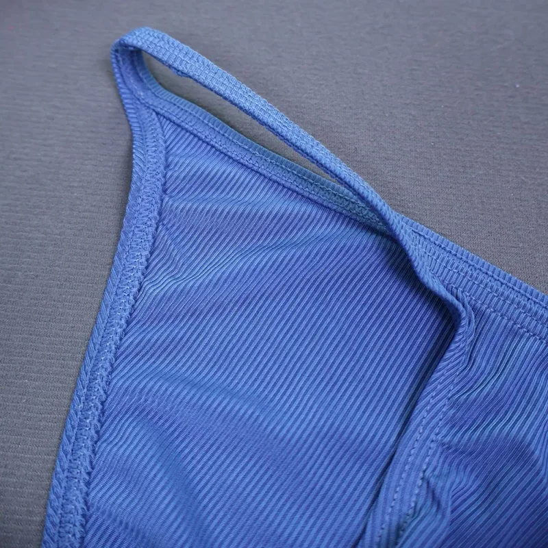 1pc Men Ribbing High Fork Underwear Brief U Convex Pouch Low Rise Panties Solid Color Breathable Comfortable Underpants — image 9