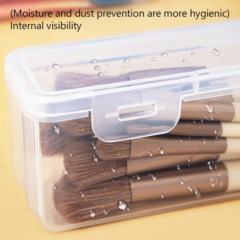 【B】Travel Portable Cosmetic Brush Storage Box Small Transparent Dust Cover For Powder Blusher Brush Eyeshadow Eyebrow Brushes
