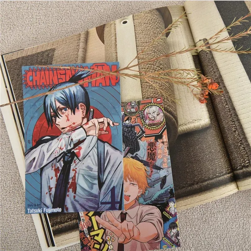 10Pcs Japenese Anime Chainsaw Men Character Poster Sticker Postcard Gift Home Study Room Wall Background Decor Pictures Painting — image 3