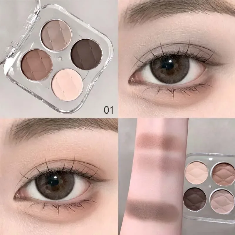 4 Colors Matte Fine Glitter Low Saturation Eye Shadow Palette Long Lasting Silky and Easy Coloring Peach Powder Daily Eye Makeup