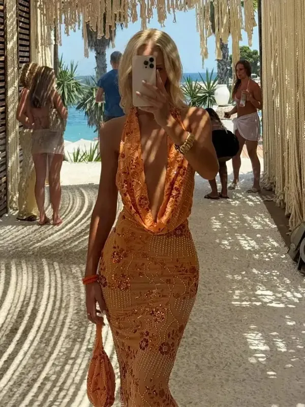 Avrilyaan Beaded Deep V Party Sexy Dresses Backless Bandage Bodycon Elegant Evening Long Dress Women 2024 Summer Dress Vestidos — image 8