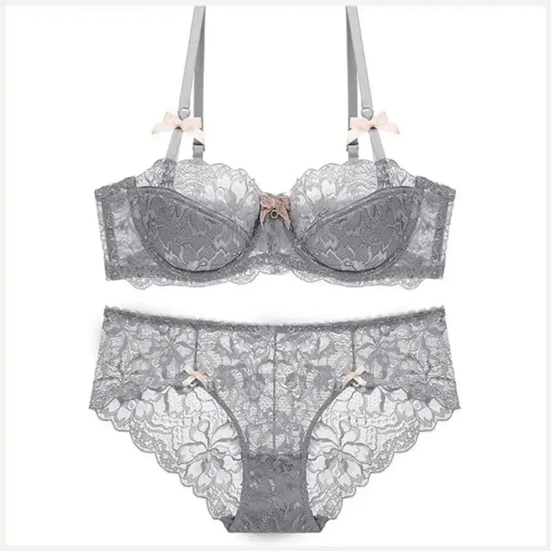 Adjustable Strap Underwire Lingerie Set for Women 2Pcs Floral Lace Bra and Panty