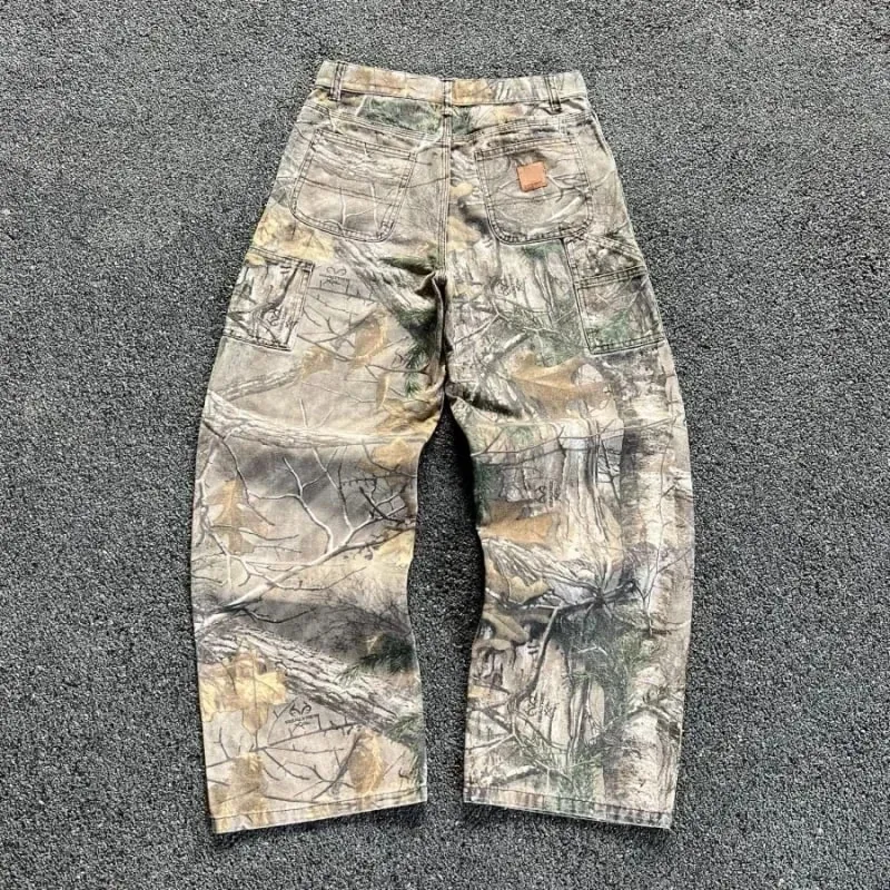 Men's Tree Branch Camouflage Jeans American Style Y2K Wide Leg Retro Loose Fashion Trend Street Straight Jeans Camo Pants Y2K — image 2