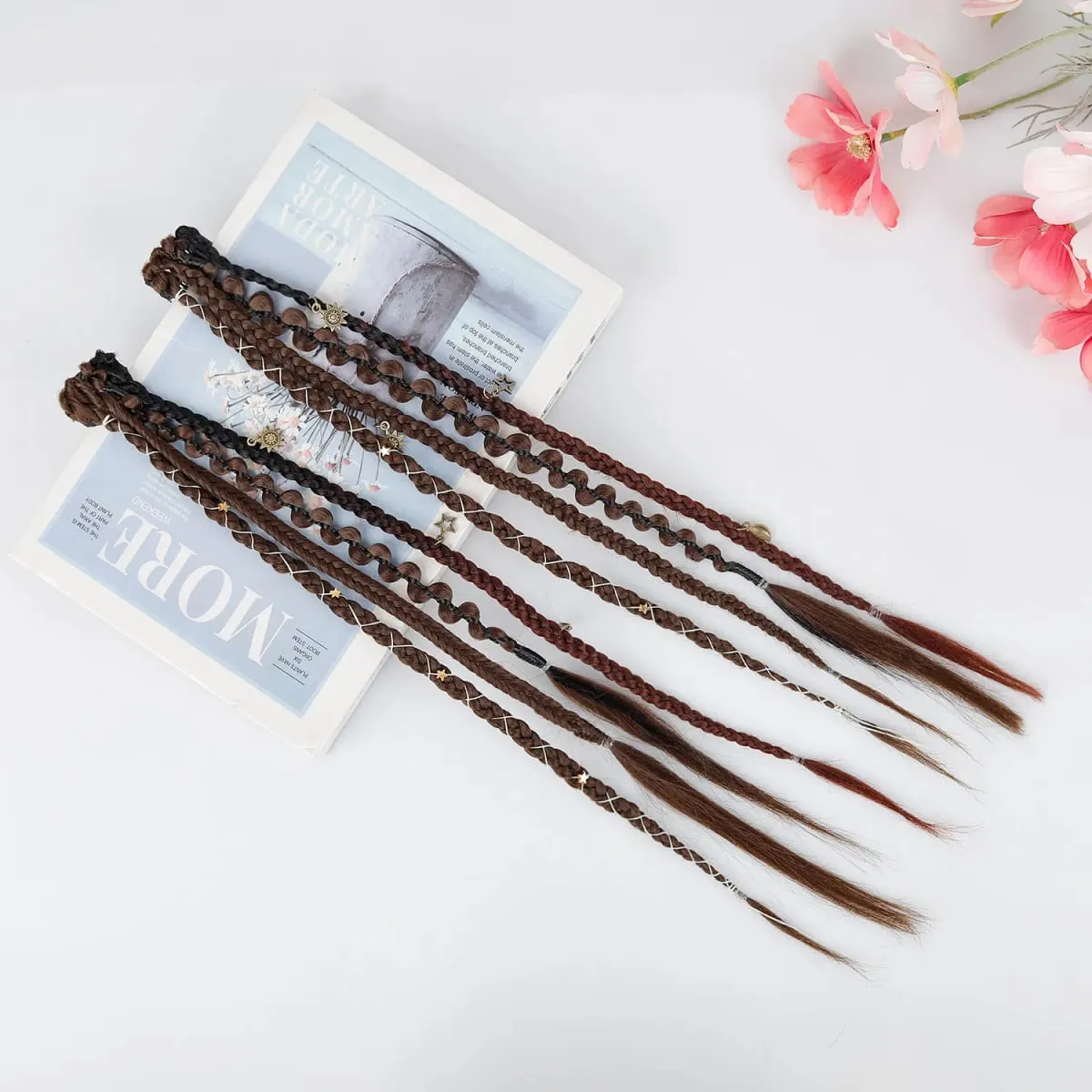 Boho Ombre Burgundy Braided Ponytail Hair Extensions Synthetic Braids With Bohemian Viking Hair Pieces For Women Carnival Party