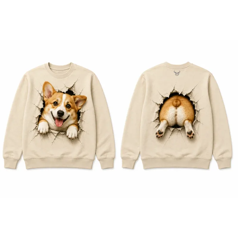 Funny 3D Visual Cat Print Sweatshirt Cute Animal Breaking Through Wall Graphic Pullover Tops Men Casual Long Sleeve Streetwear — image 3