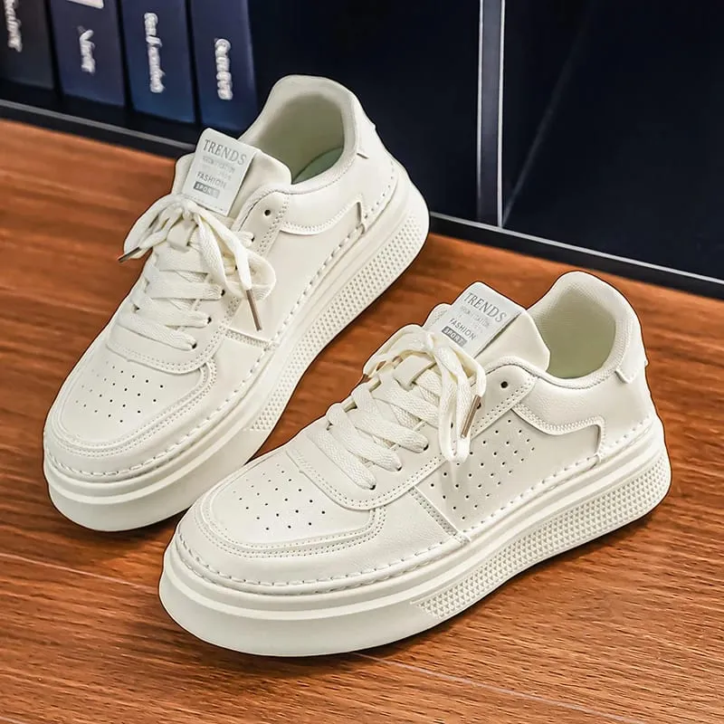Men Casual Sneakers Breathable Trendy Mating White Comfortable Non-slip Daily Walking Thick Soled Height Increasing Sports Shoes — image 3