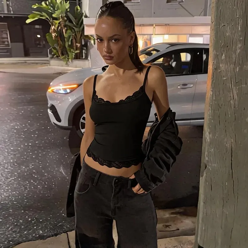 Dulzura Women'S Sexy Backless Lace Ruffles Patchwork Crop Camisole Fashion Casual Y2K Top Party Club Street Style Summer Outfit — image 3