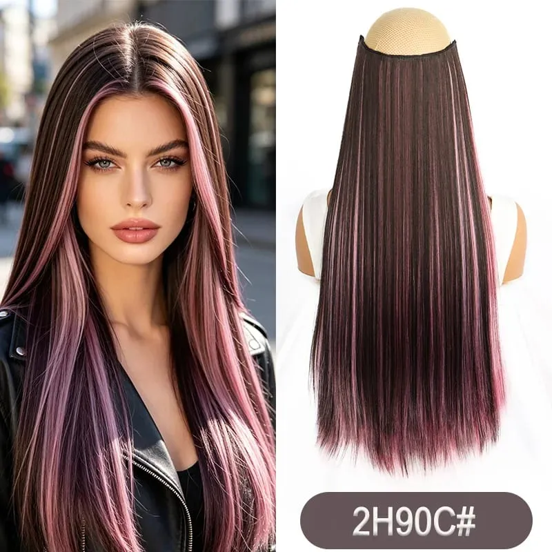 Synthetic 24Inch Long Straight One Piece Rainbow Highlight Clip In Hair Extensions for Women Daily Use Easy Wear — image 12