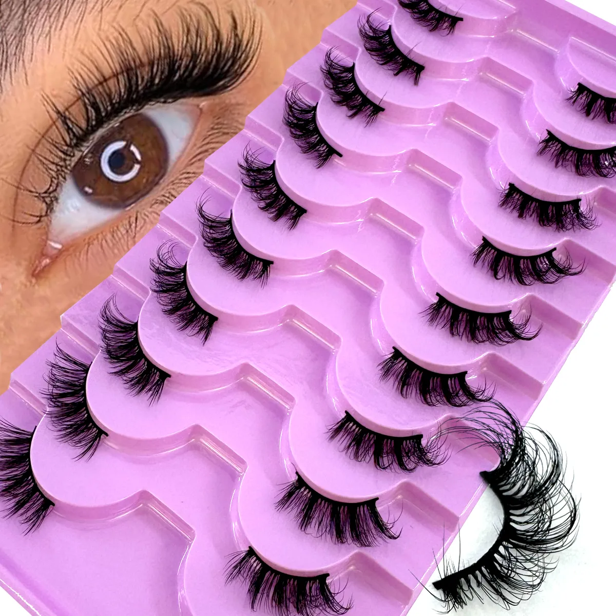 Poloviční řasy 10 párů Poloviční řasy Měkké přírodní řasy pro kočičí oči Makeup Tool Prodlužování umělých řas Fluffy Faux Cils — image 3
