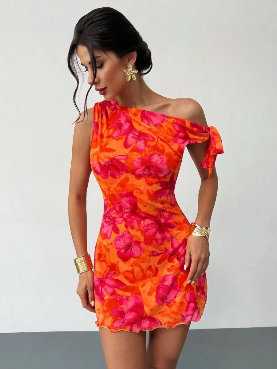 Women'S Spring Summer Floral Print Vacation Casual Off-Shoulder Slouchy Strappy Sleeveless Short Skirt Dress — image 5