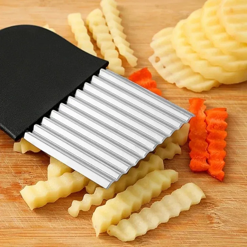 Stainless Steel Potato Chip Slicer Dough Vegetable Fruit Crinkle Wavy Kitchen Knife Cutter Chopper French Fry Maker Tools Gadget — image 5